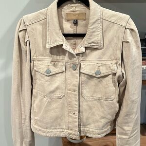 Blank NYC cropped denim jacket with puff sleeves